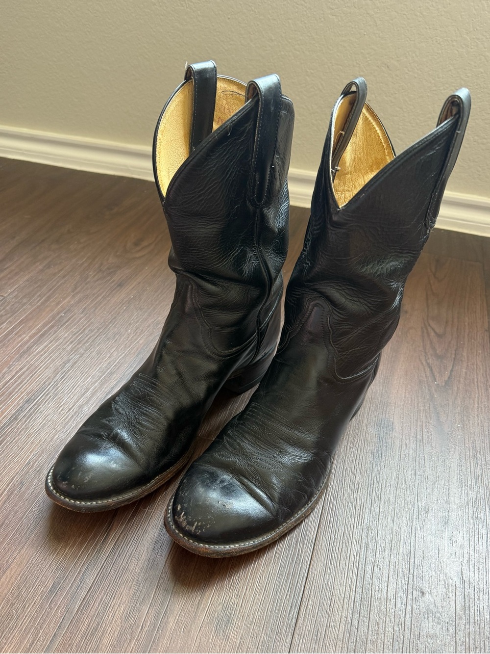 Tony Lama Black Leather Western Cowboy Boots Style 2801 Cowhide Roper 10.5 D